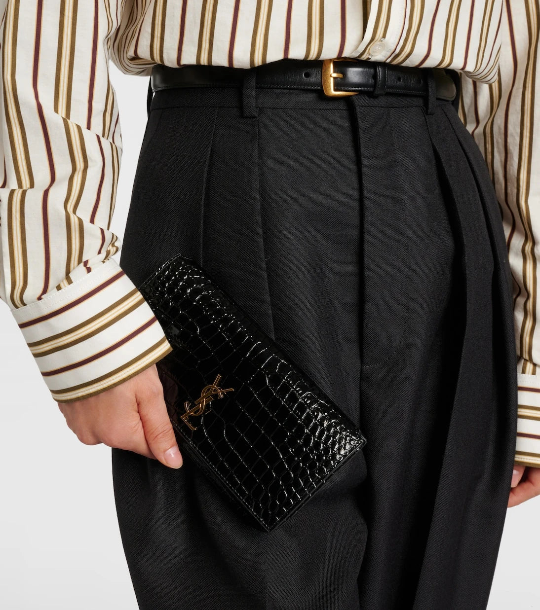 Saint Laurent - Cassandre Mini croc-effect leather phone pouch