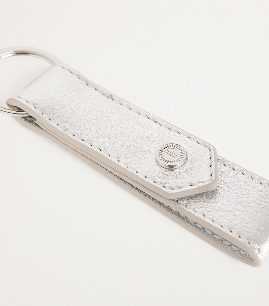 Silver Leather Metallic Flat Keyring