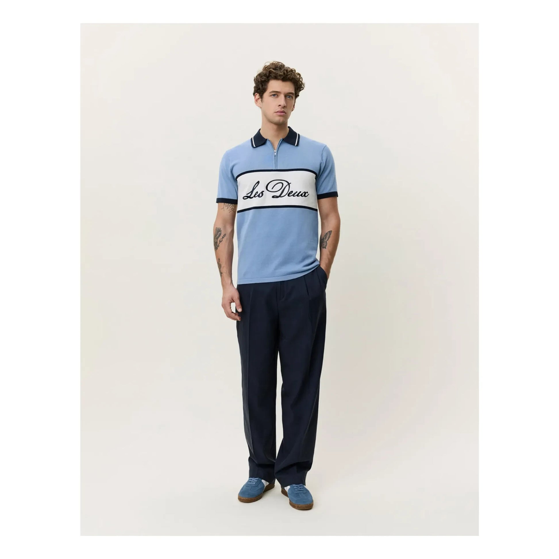 Les Deux - Zipped polo shirt | Light blue