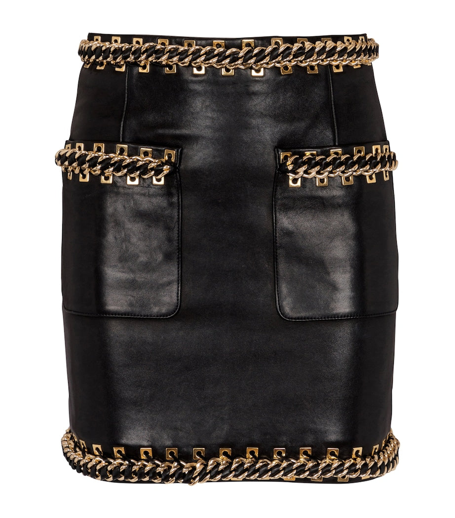 Balmain Black Lambskin Embellished Mini Skirt