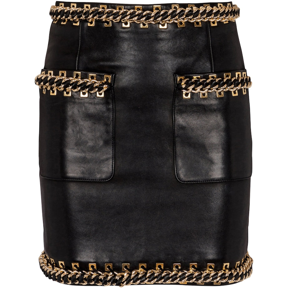 Balmain Black Lambskin Embellished Mini Skirt