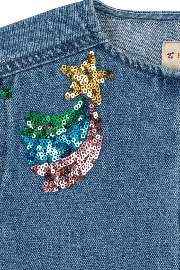 Konges Sløjd Çocuklar İçin Pamuklu Kot Ceket MAGOT SEQUIN DENIM JACKET GOTS