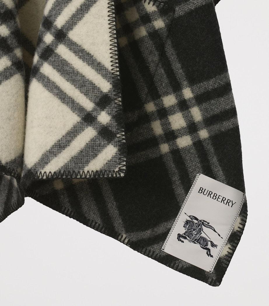 Wool Reversible Check Cape BLACK