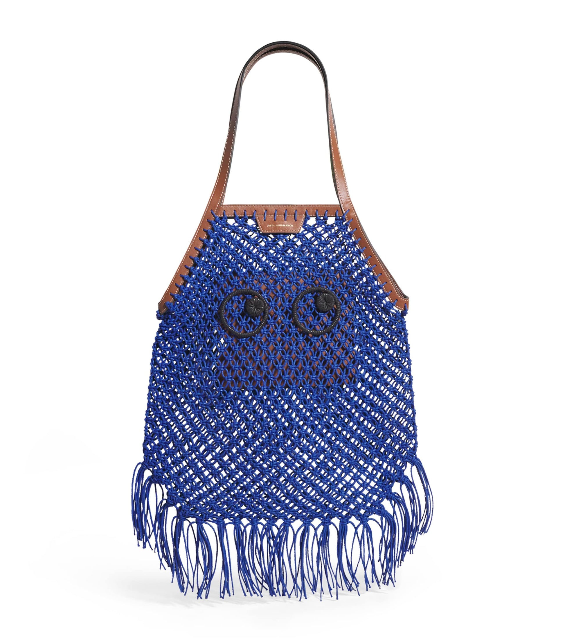 Anya Hindmarch Blue Macrame Fringe Eyes Tote Bag