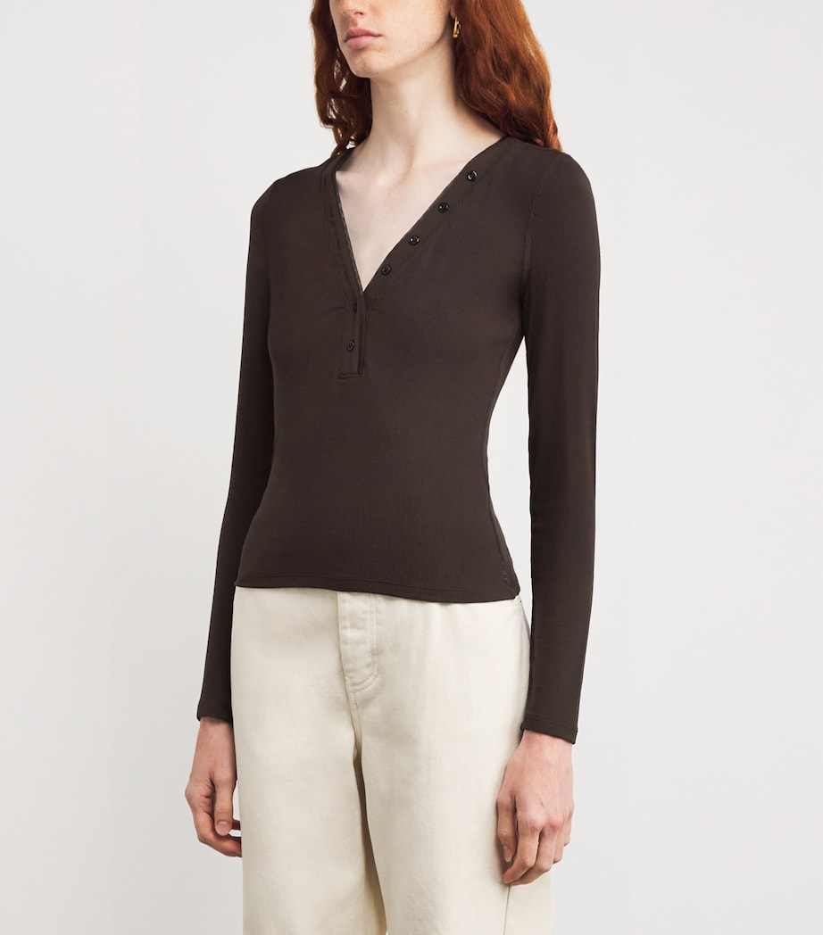 Brown Modal Ribbed Henley T-Shirt