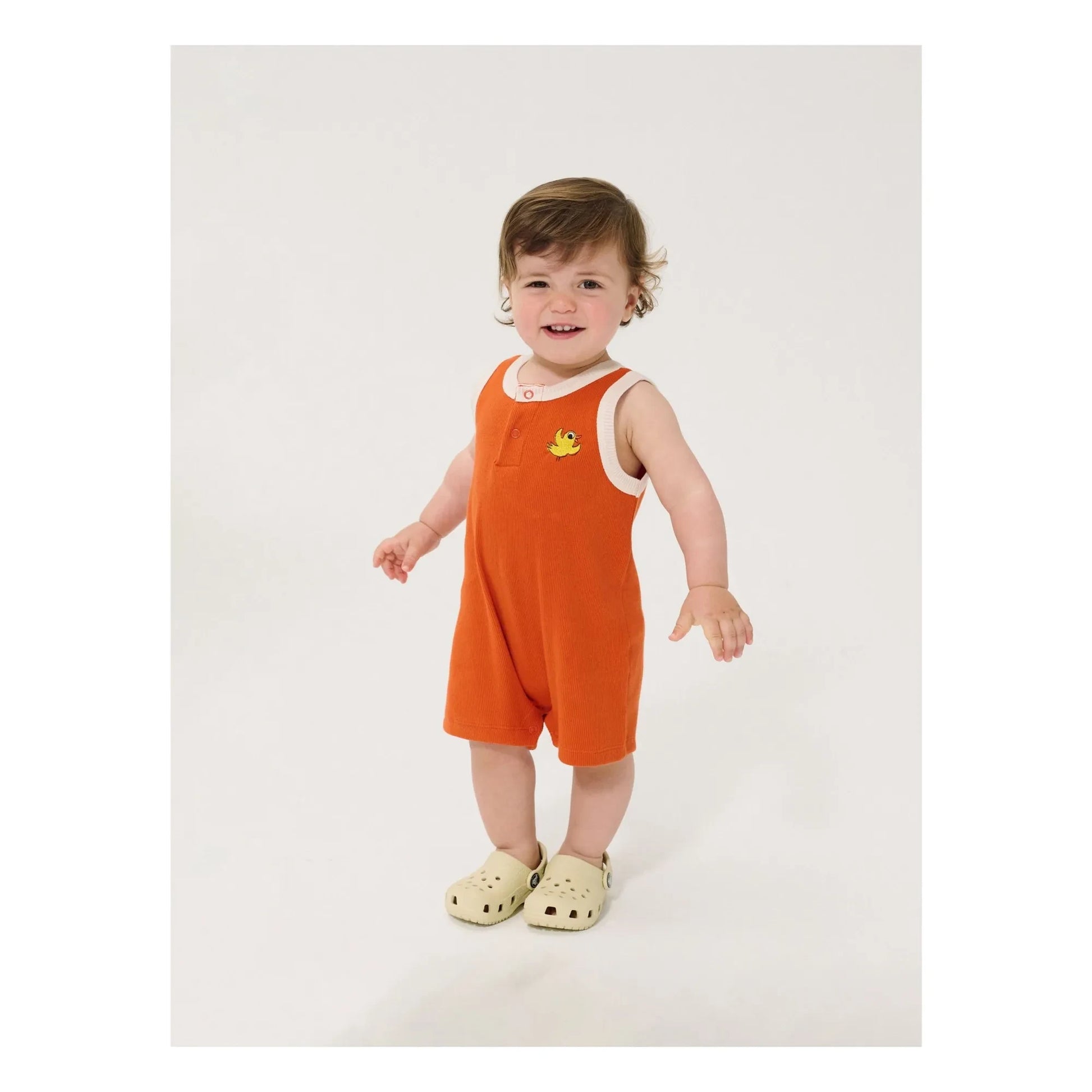 Bobo Choses - Organic Cotton Bird Ribbed Playsuit | Orange