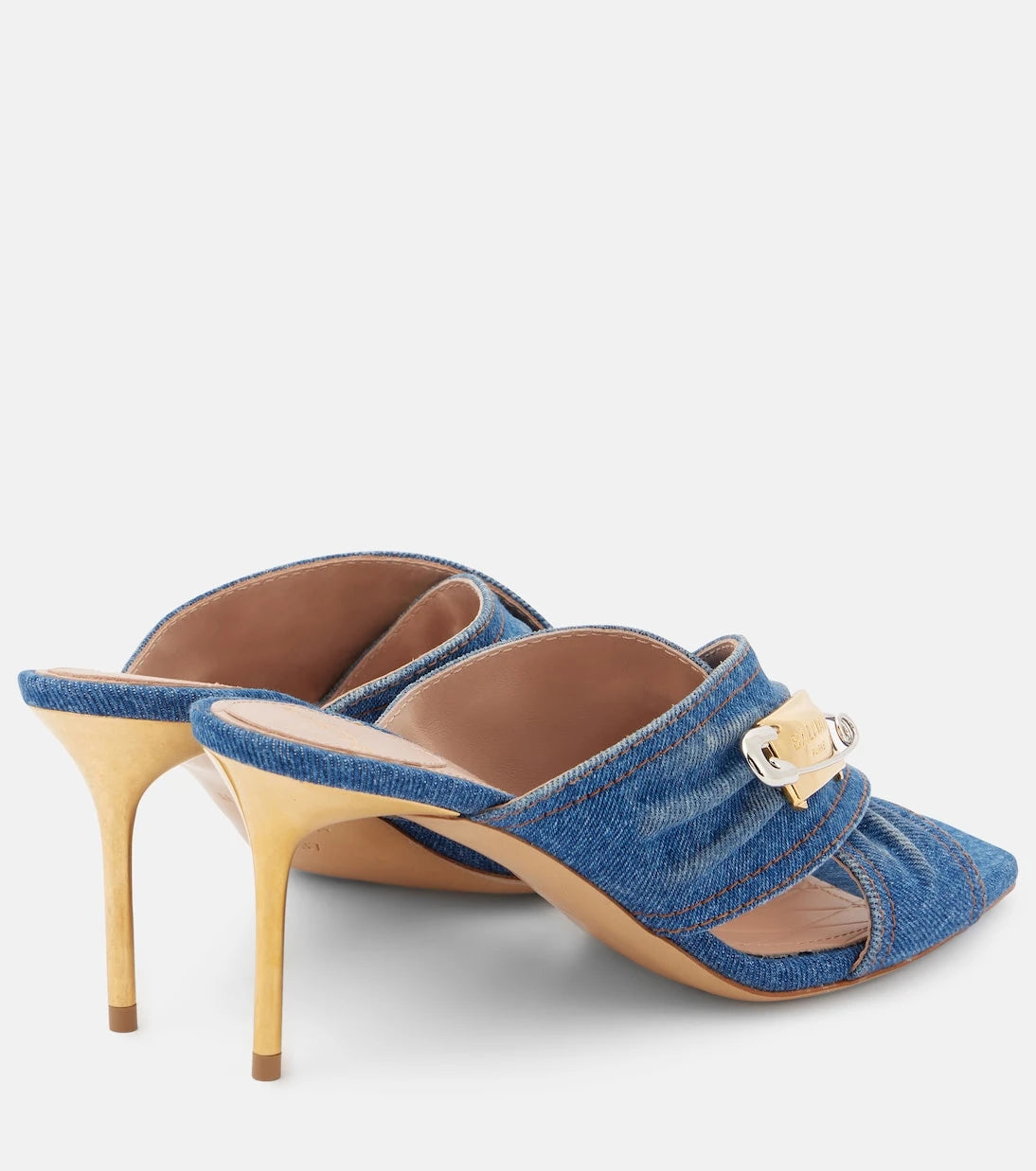 Balmain - 75 embellished denim mules