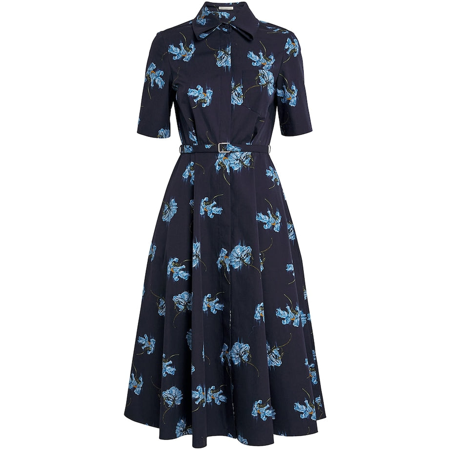 Emilia Wickstead Navy Cotton Floral Rubie Midi Dress