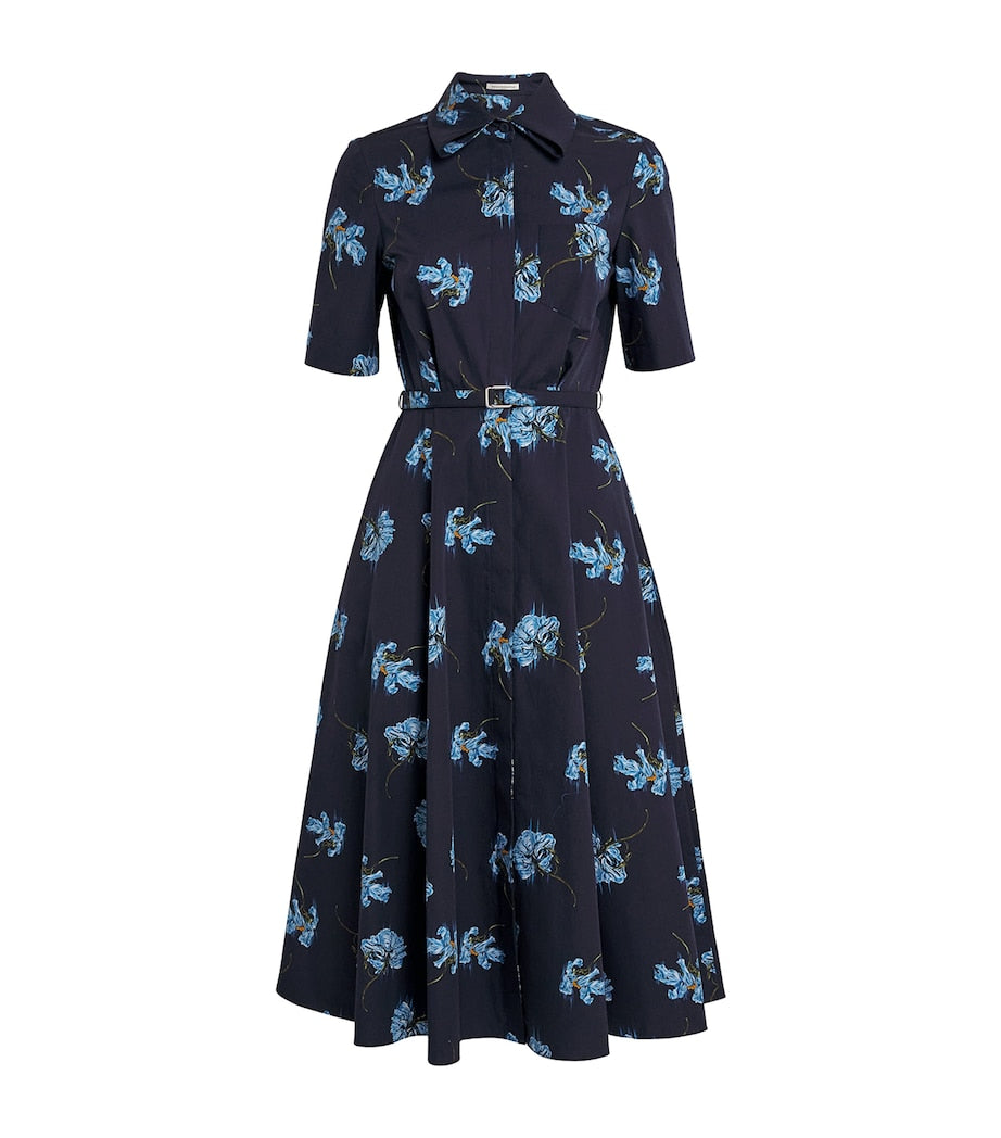 Emilia Wickstead Navy Cotton Floral Rubie Midi Dress