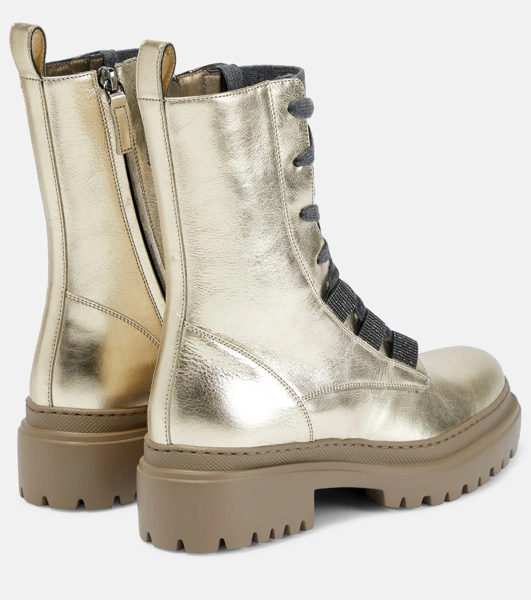 Brunello Cucinelli - Metallic leather lace-up boots