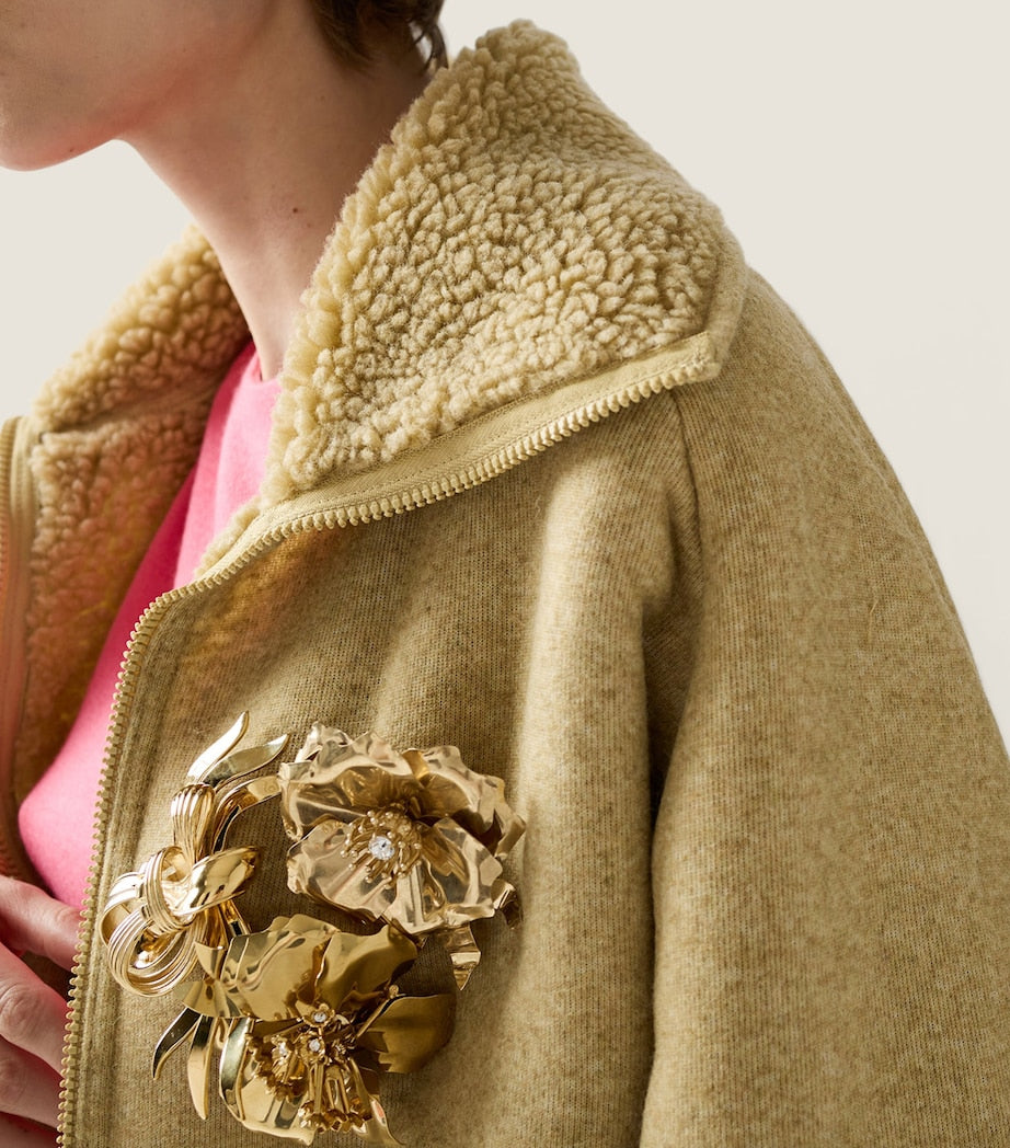 Neutral Fleece-Lined Bomber Jacket