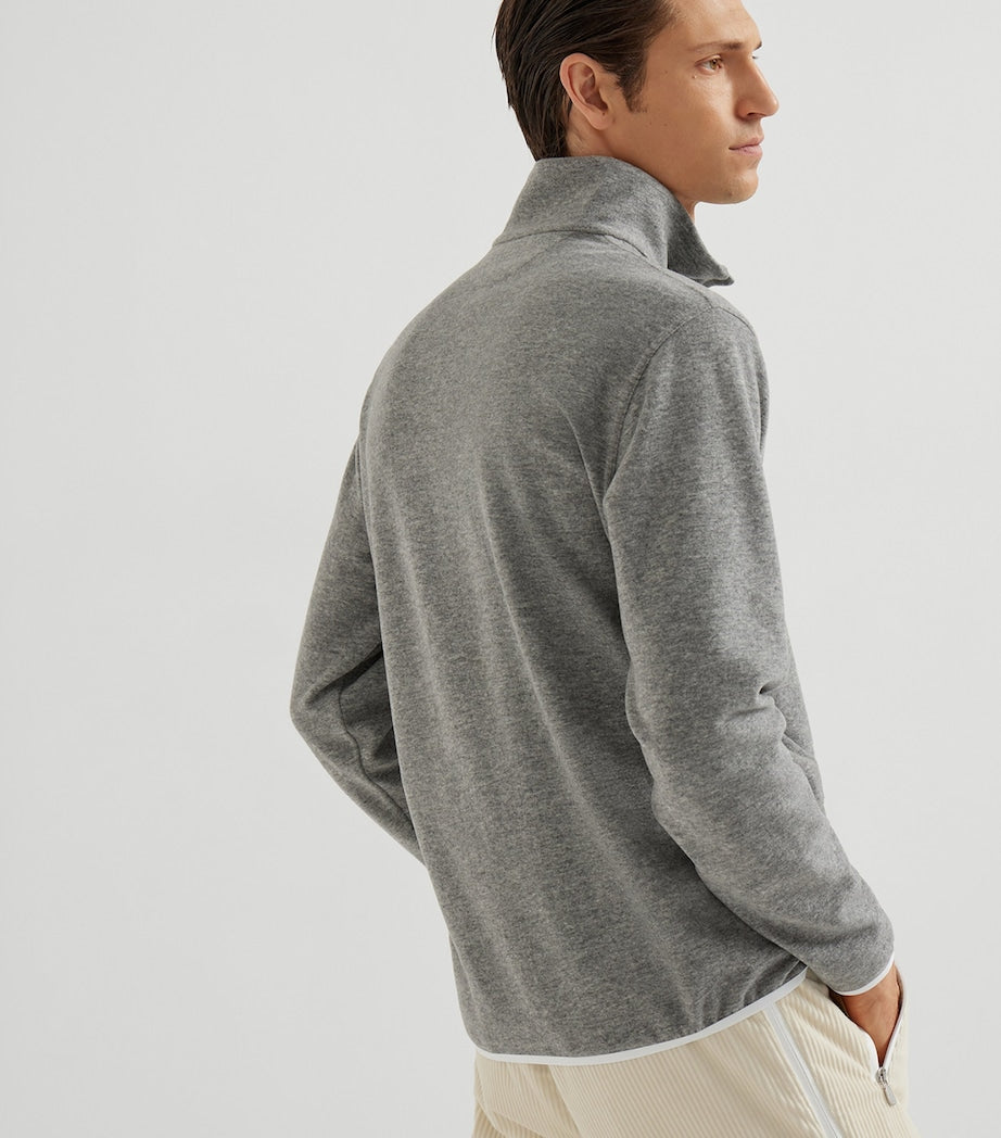Brunello Cucinelli Grey Cashmere-Blend Quarter-Zip Sweatshirt