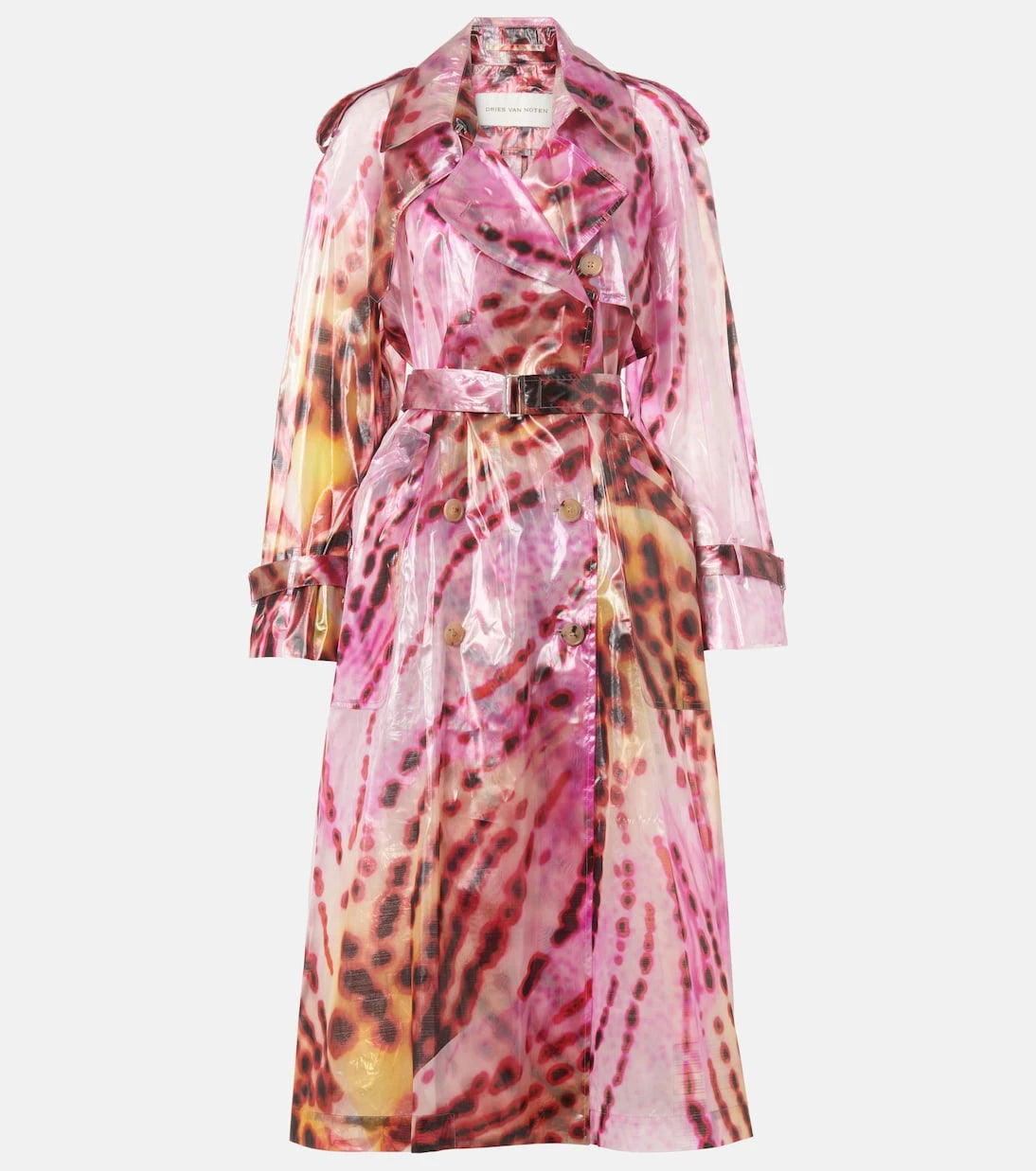 Dries Van Noten - معطف ترنش مطبوع بزرين مزدوجين