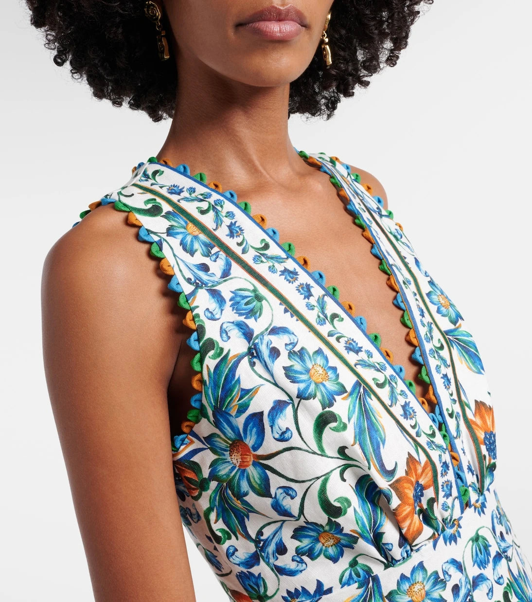 Farm Rio - Flora Tile floral linen midi dress