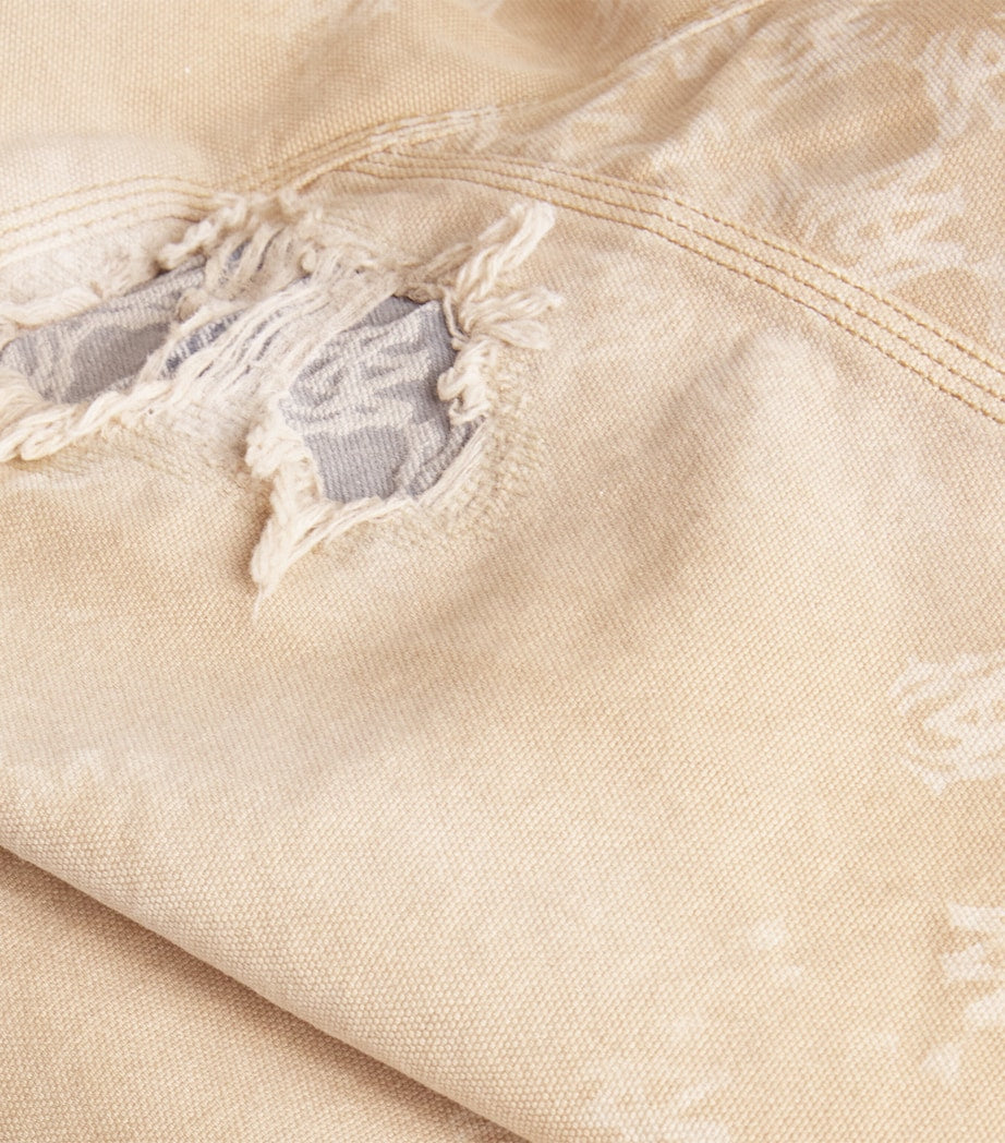 Distressed Utility Denim Jacket CAMEL