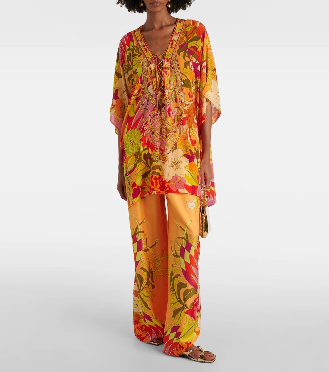 Camilla - Embellished floral silk beach dress