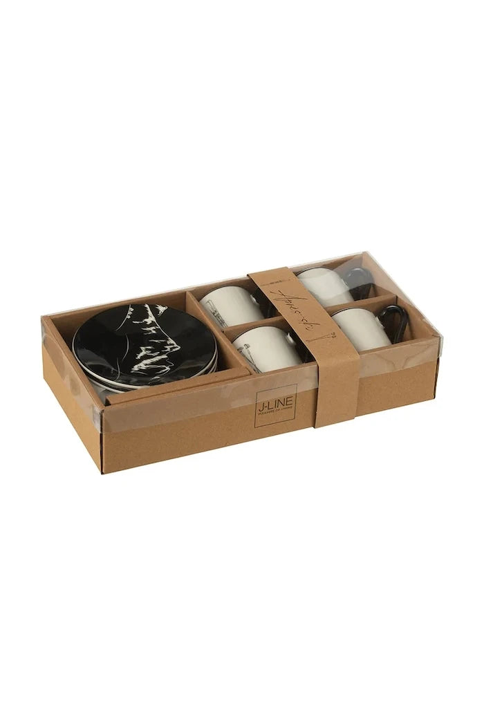 J-Line porselen fincan ve tabak seti, seramikten 11,2 x 11,2 x 6 cm