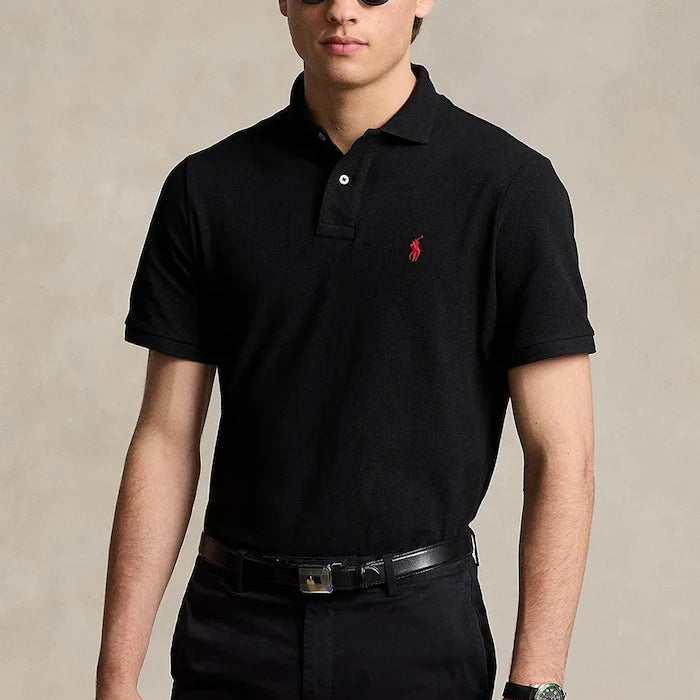 Памучна тениска с яка Polo Ralph Lauren BASIC MESH