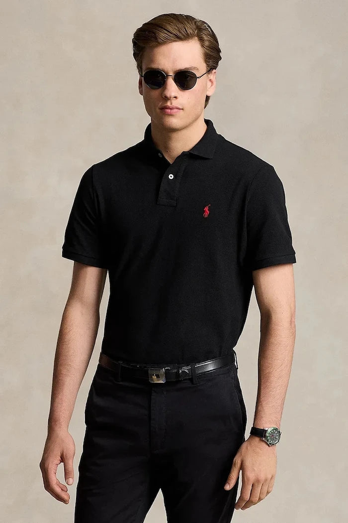 Памучна тениска с яка Polo Ralph Lauren BASIC MESH