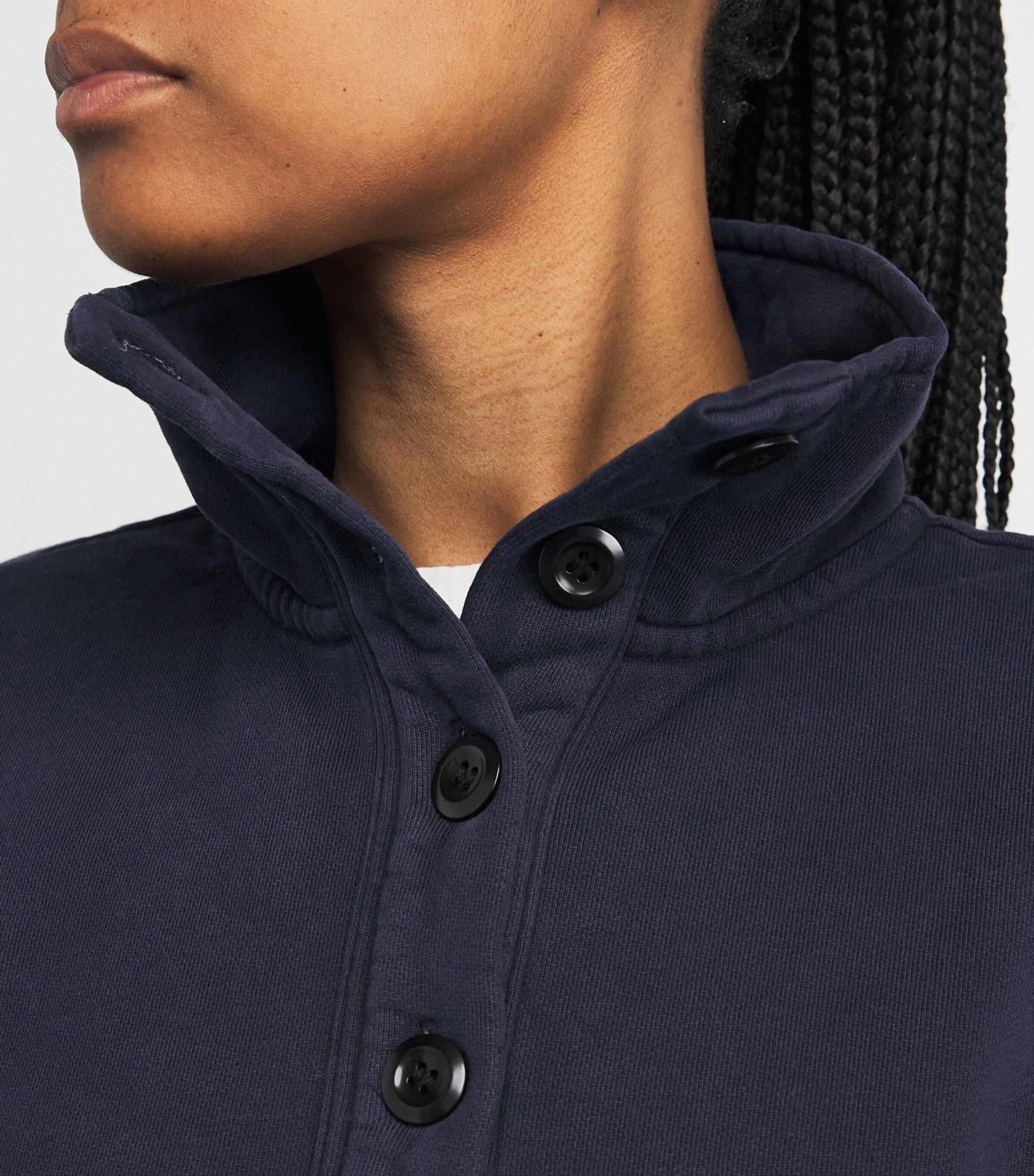 Navy Cotton Funnel-Neck Mirelle Sweatshirt
