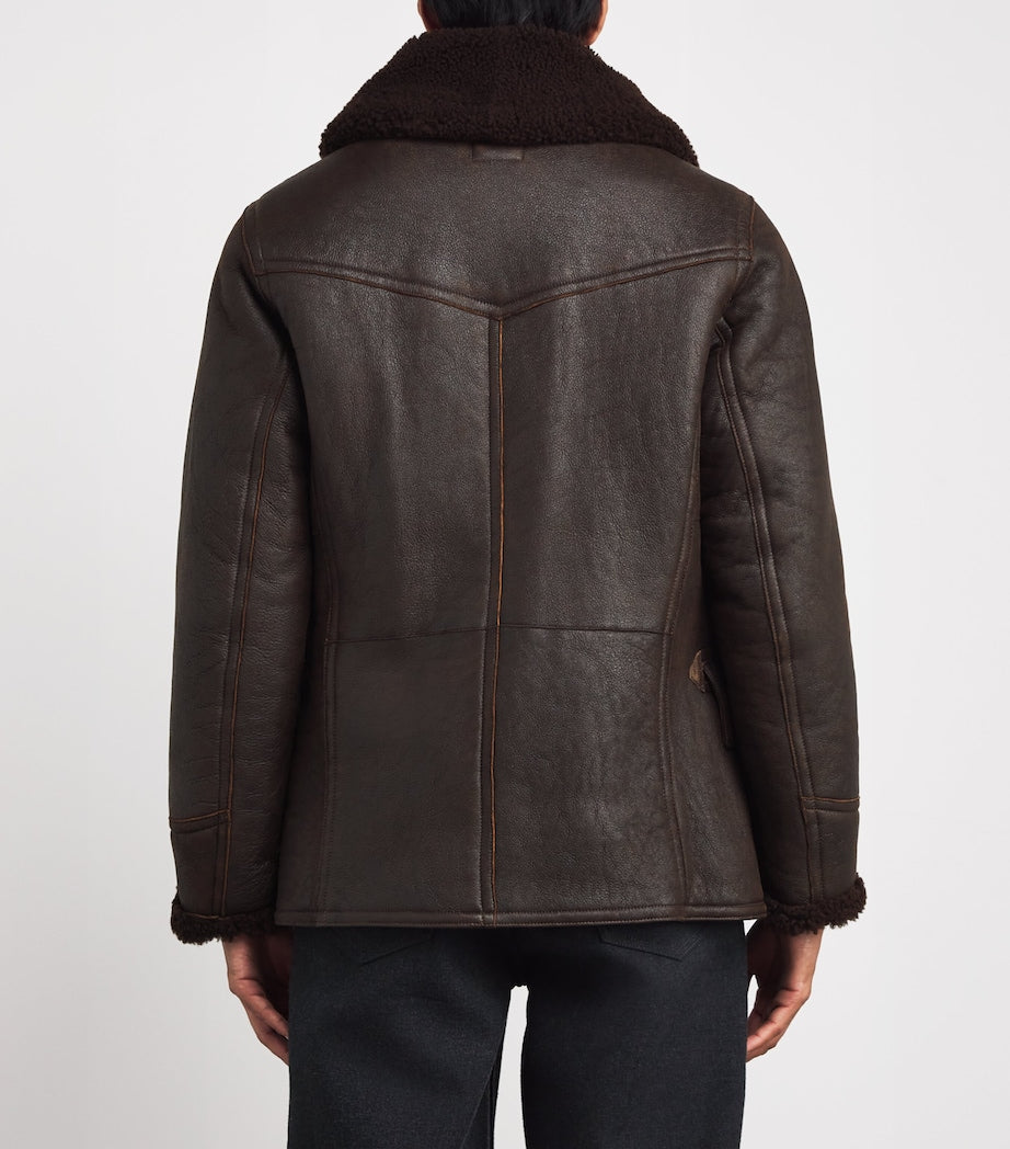 Polo Ralph Lauren Brown Leather-Shearling Aviator Coat