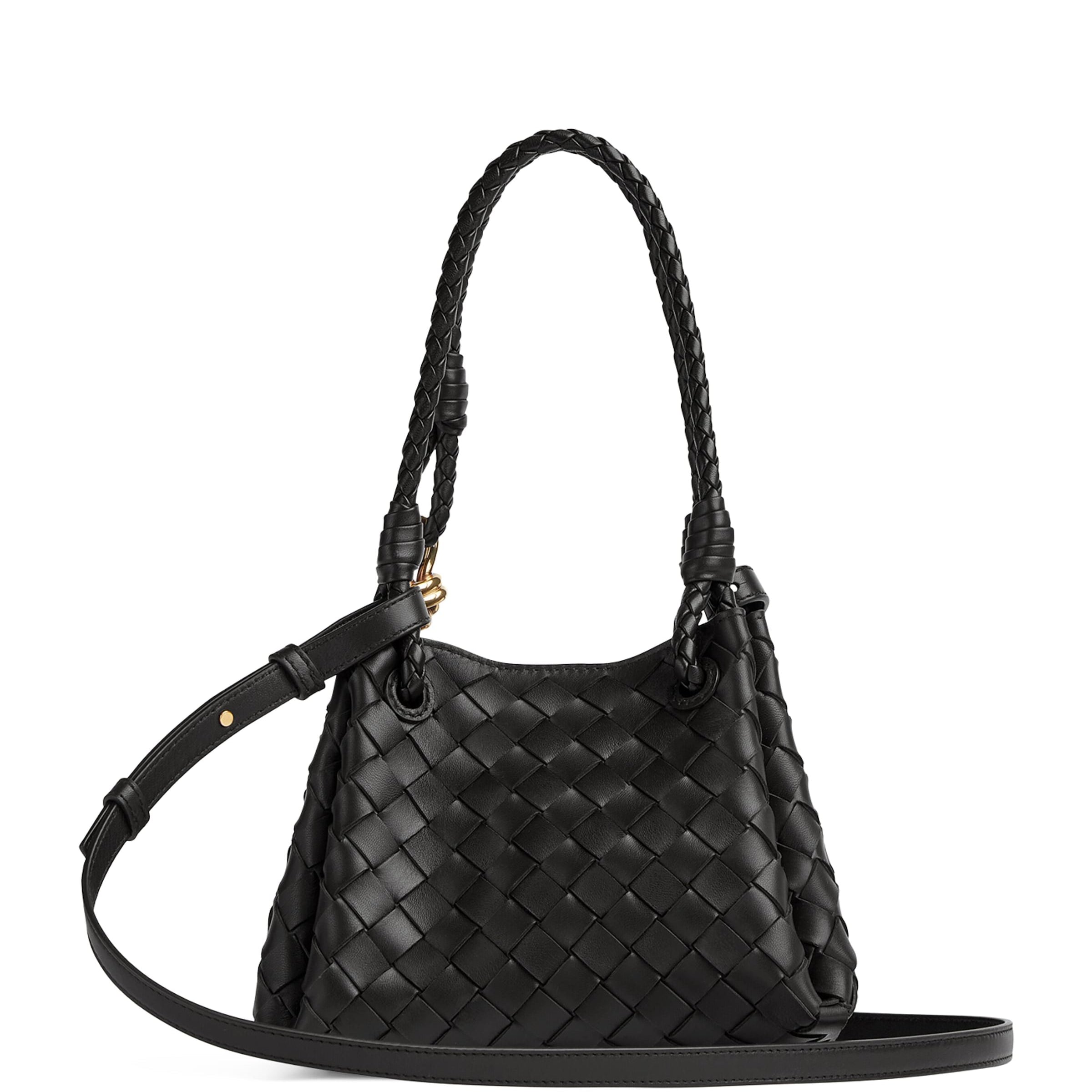 Bottega Veneta Black Small Leather Parachute Shoulder Bag