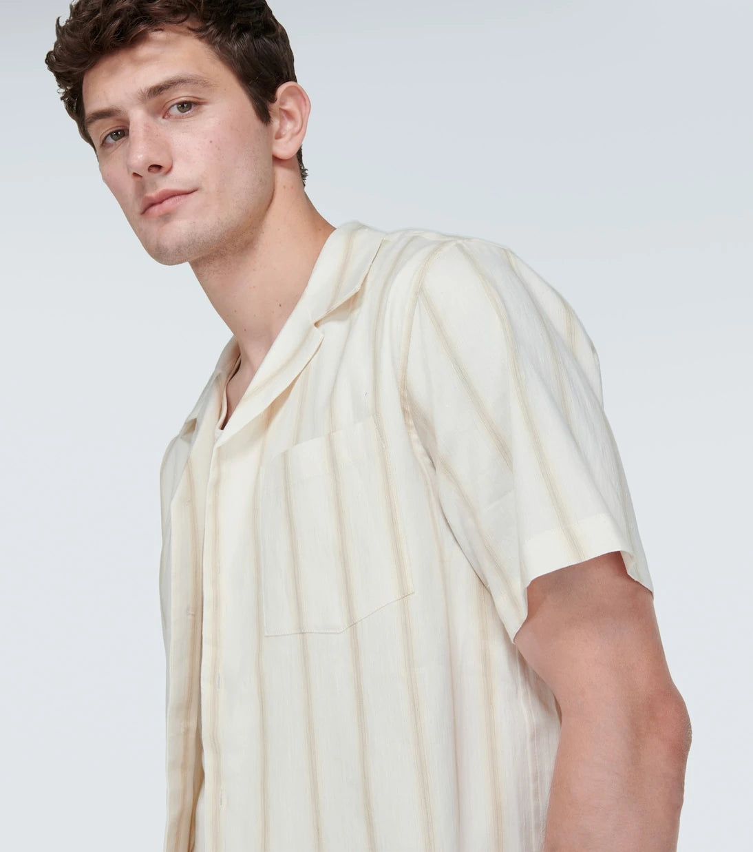 Commas - Striped linen-blend bowling shirt
