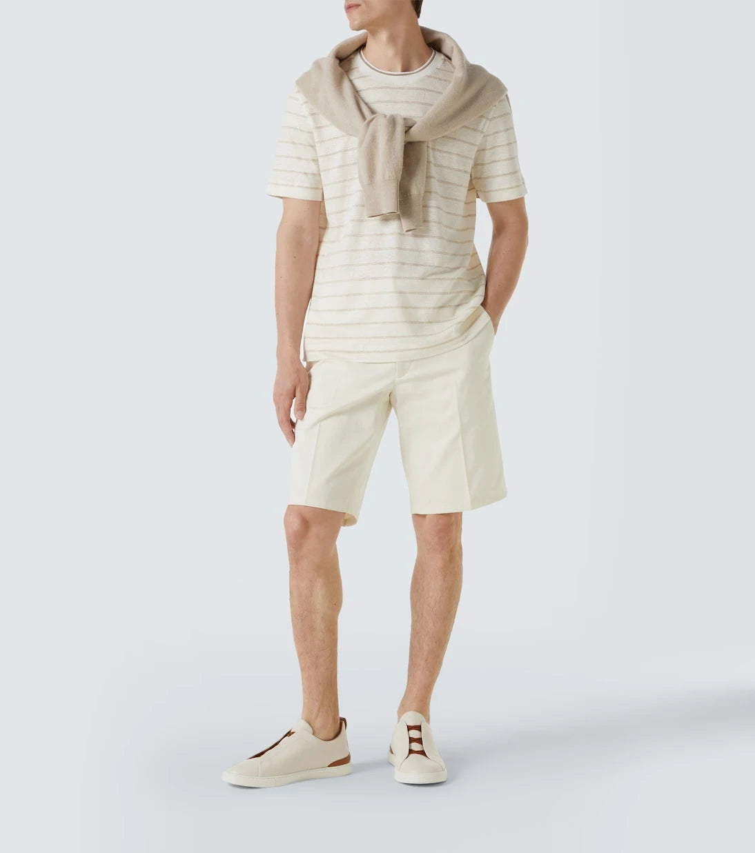 Zegna - Striped linen and silk-blend T-shirt