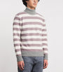 Eleventy White Cashmere-Blend Stripe Rollneck Sweater