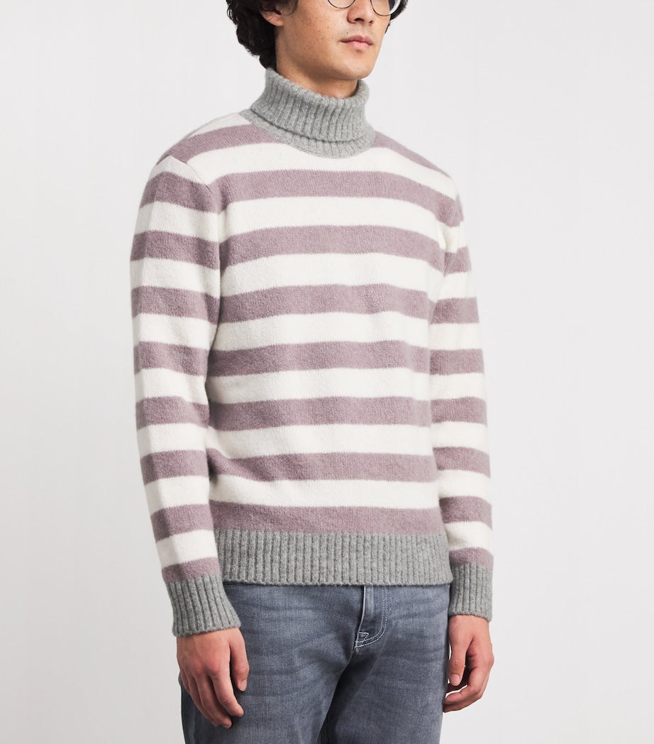 Eleventy White Cashmere-Blend Stripe Rollneck Sweater
