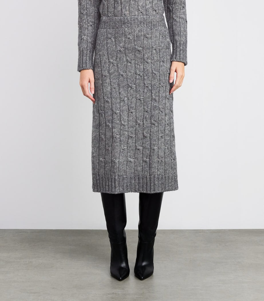 Grey Cotton-Alpaca-Wool Midi Skirt