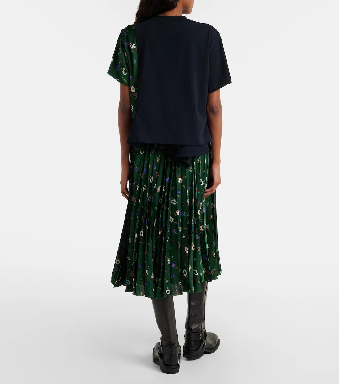 Sacai - Floral plissé satin midi skirt