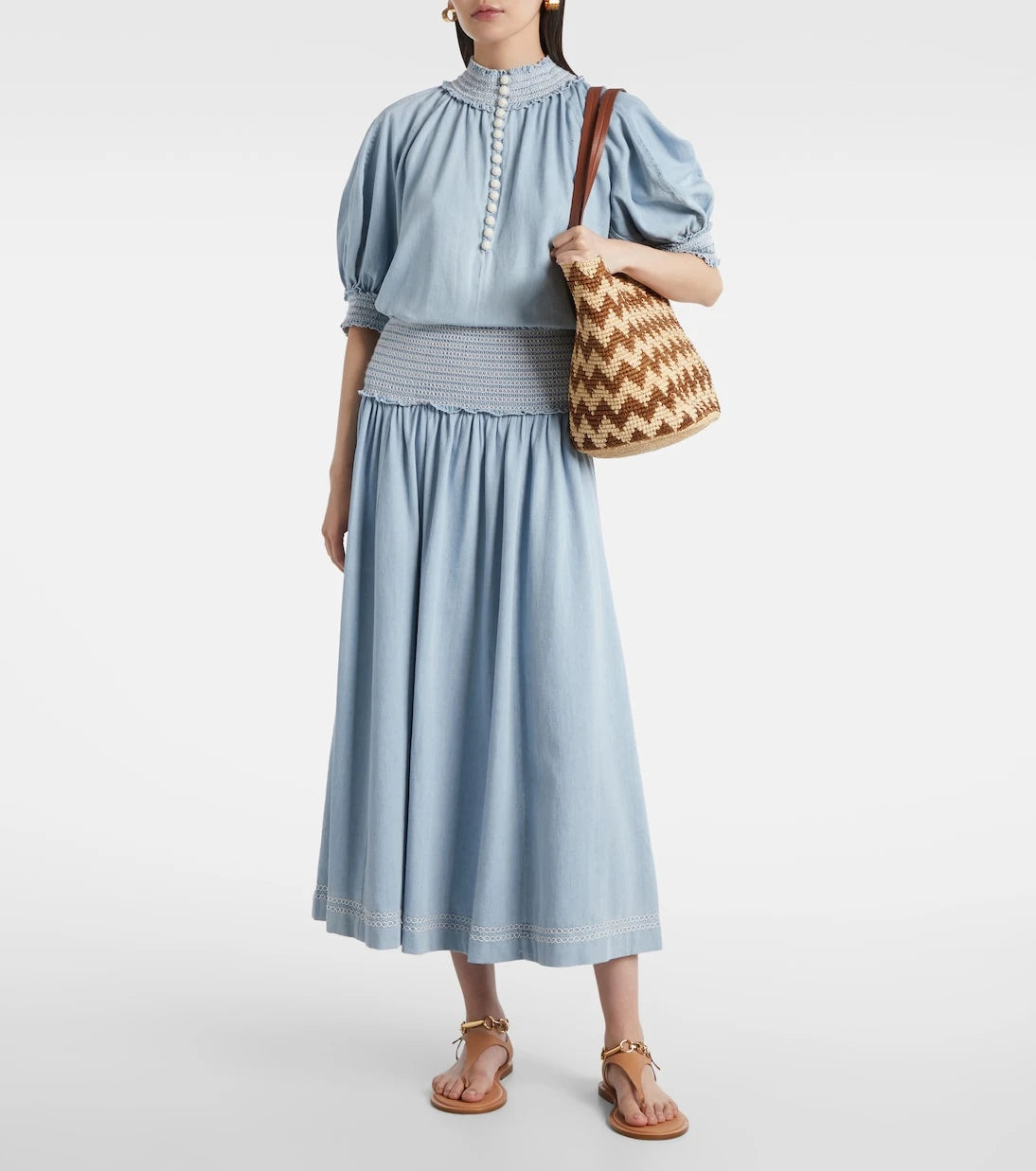Zimmermann - Ascension shirred denim midi skirt
