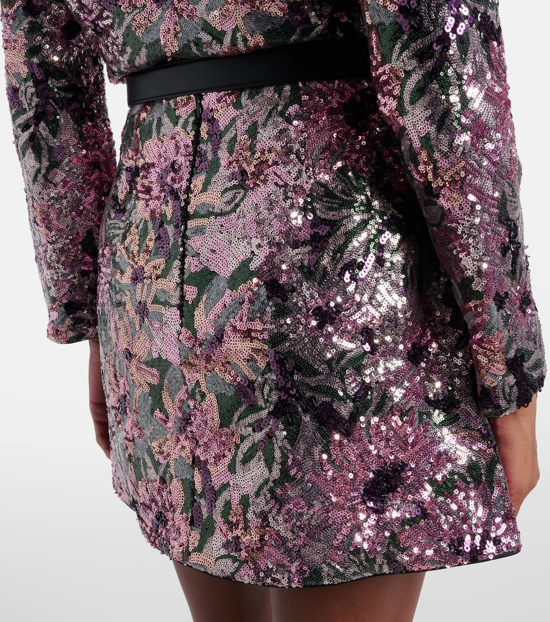 Self-Portrait - Floral sequined miniskirt