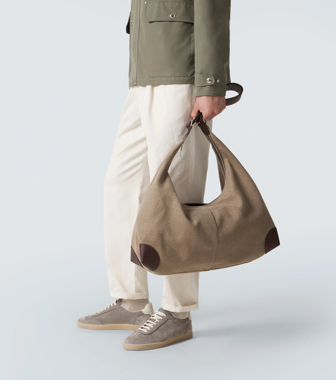 Brunello Cucinelli - حقيبة كتف قماشية بحواف جلدية