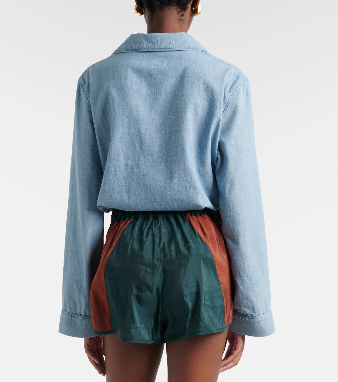 Saint Laurent - Colorblocked taffeta shorts