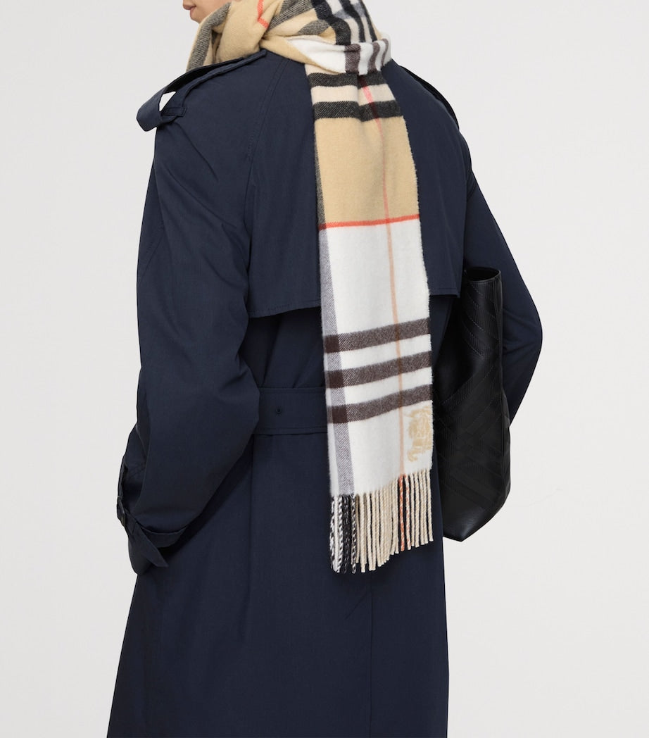 White Cashmere Contrast Check Scarf