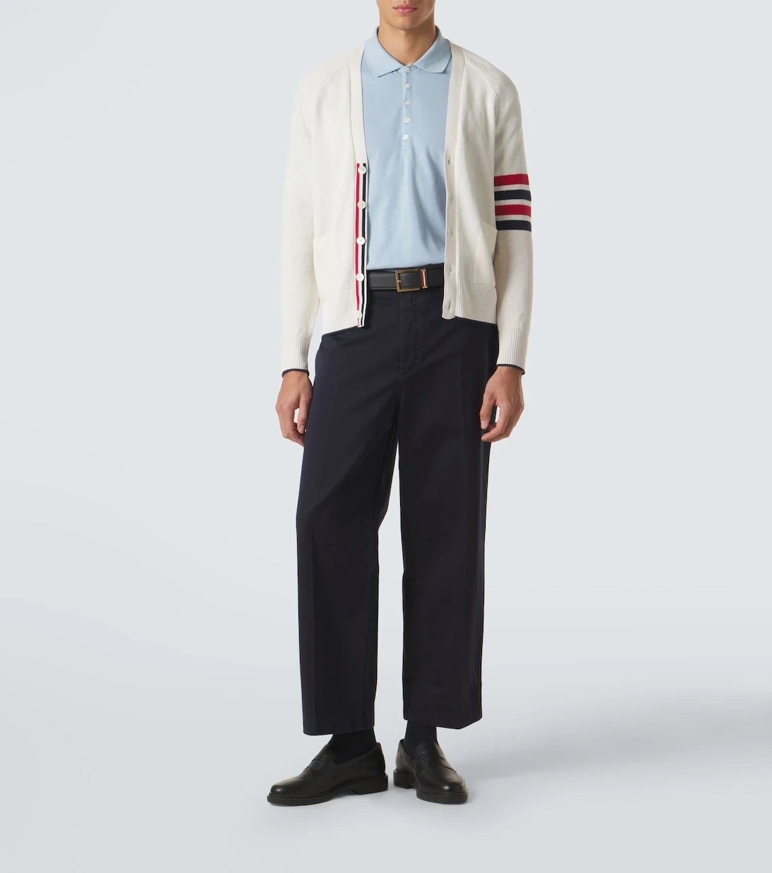 Thom Browne - 4-Bar linen and cotton cardigan