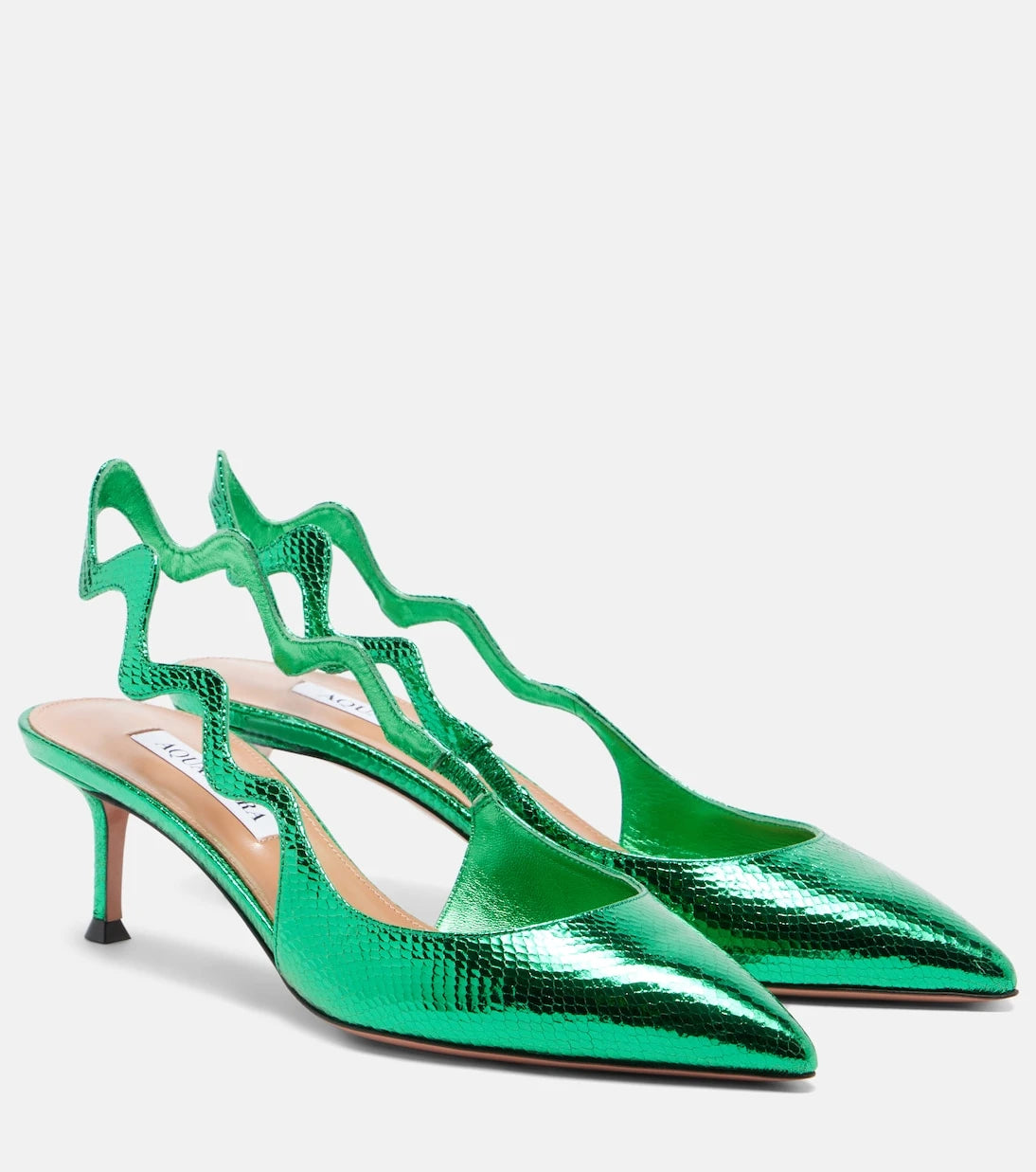 Aquazzura - حذاء أرتيست 50 بكعب راقص من الجلد المعدني