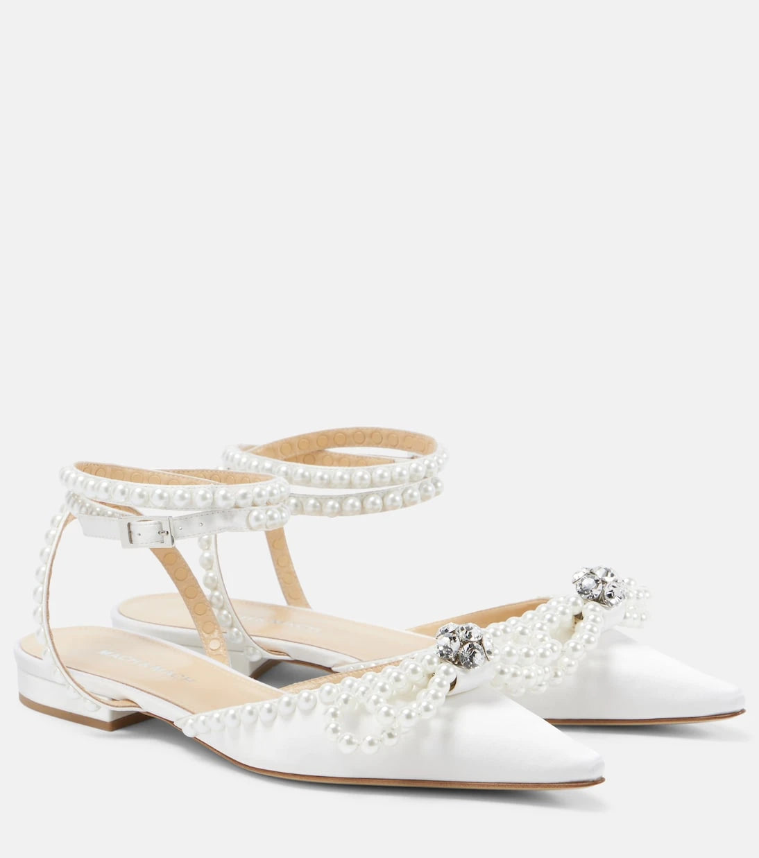 Mach & Mach - Double Bow embellished satin ballet flats