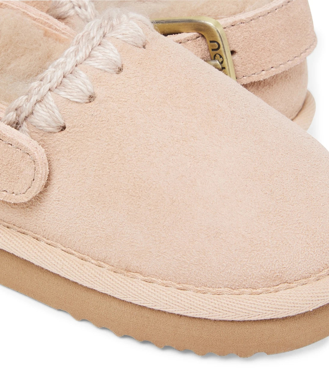 Mou Kids - Embroidered shearling-lined suede clogs