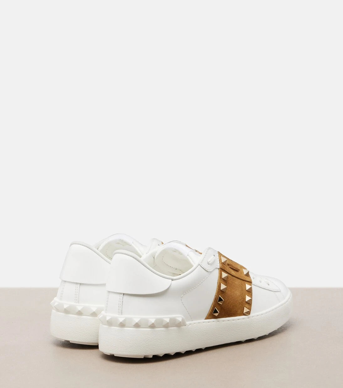 Valentino Garavani - Rockstud suede-trimmed leather sneakers