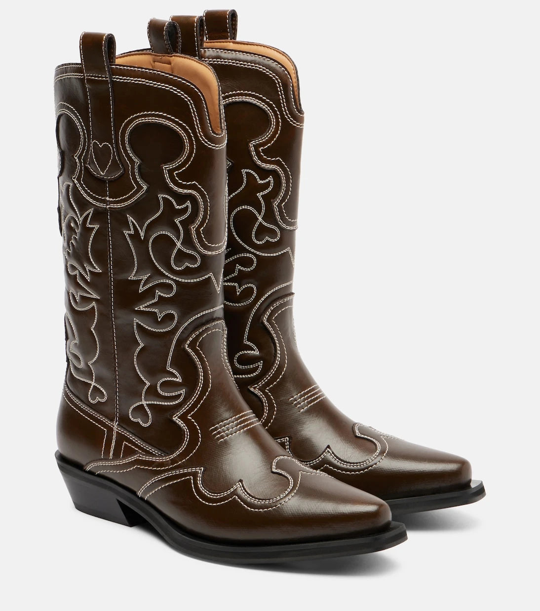 Ganni - Mid Shaft embroidered cowboy boots