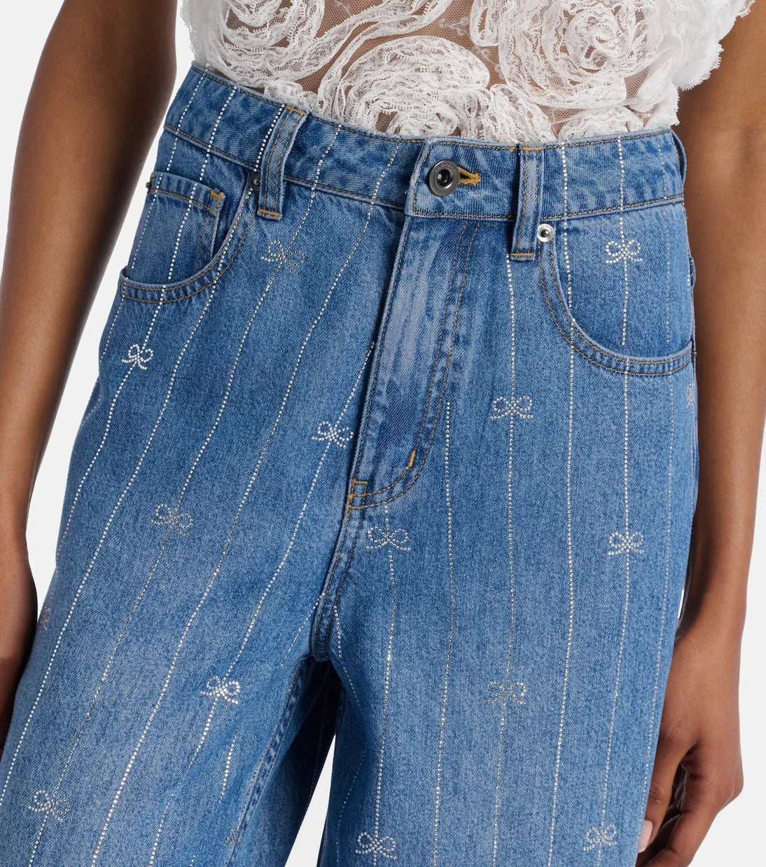 Self-Portrait - Striped wide-leg jeans