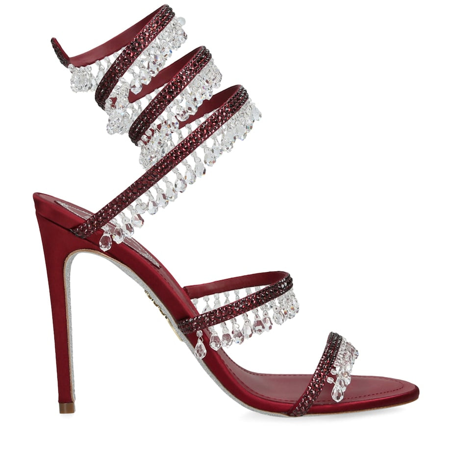 Burgundy Satin Chandelier Heeled Sandals 105