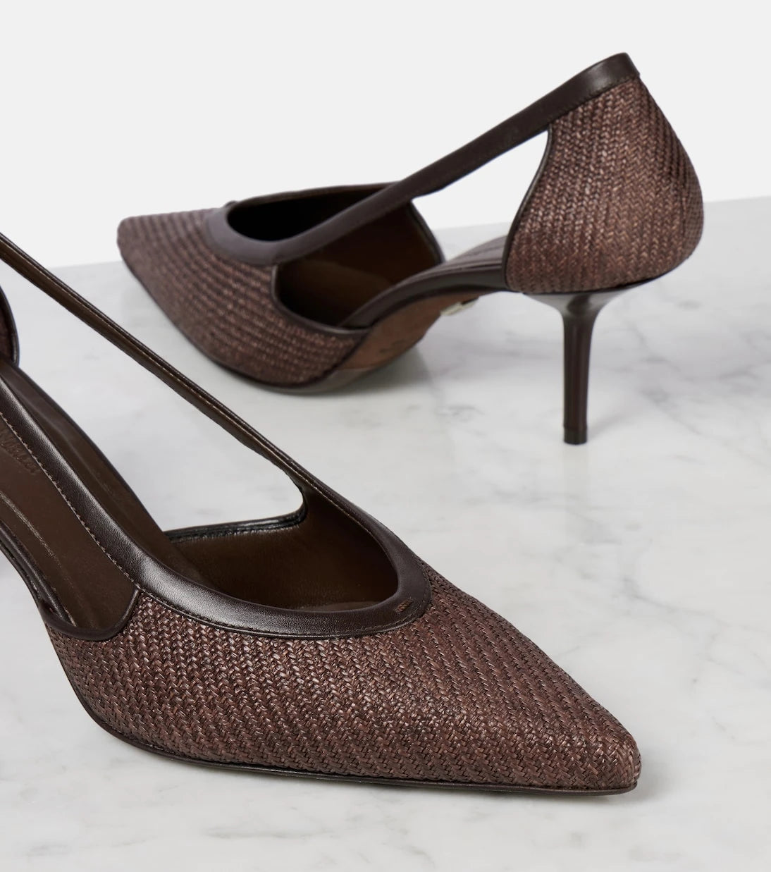 Max Mara - Straw leather-trimmed raffia-effect pumps