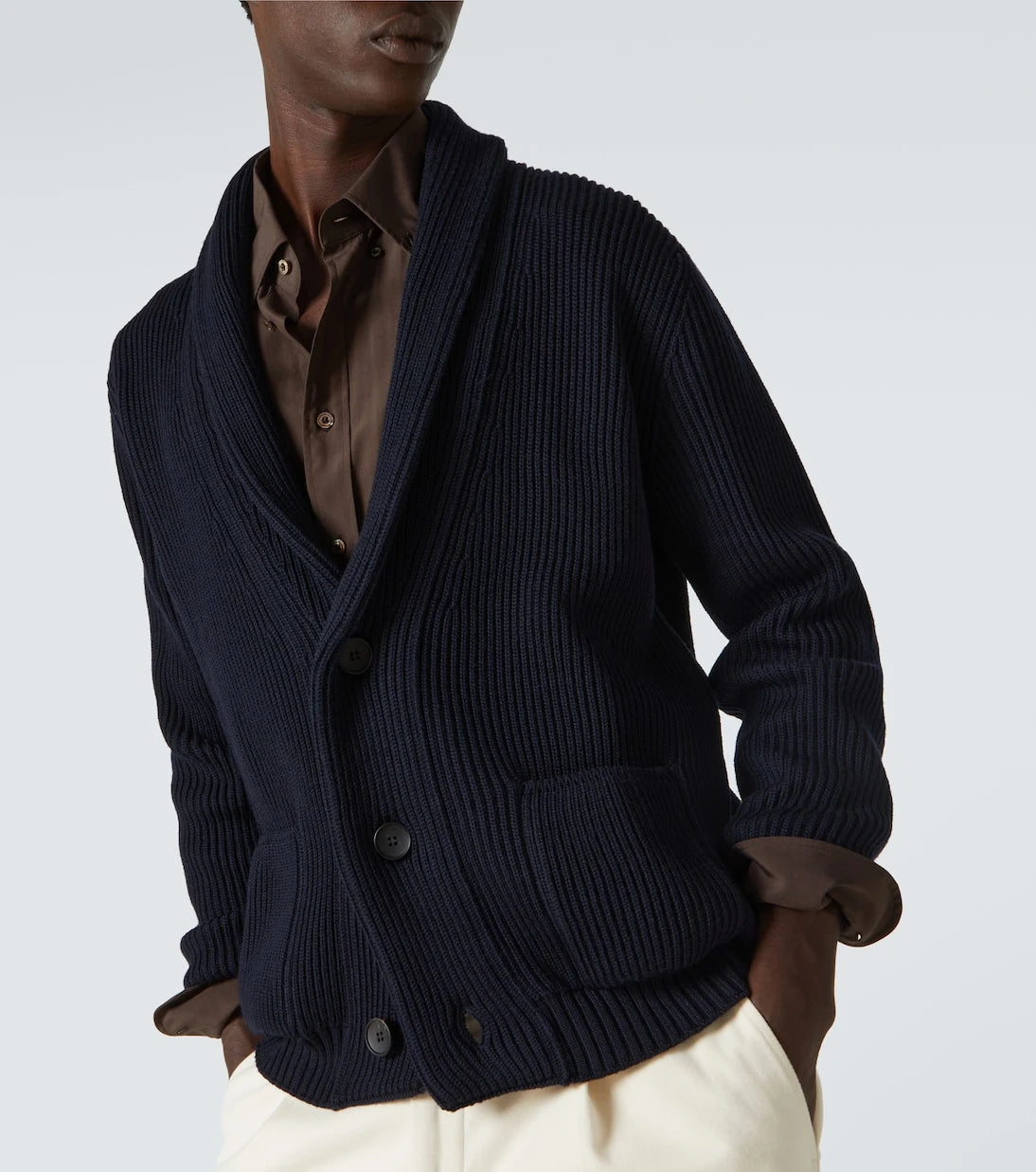 Thom Sweeney - Ribbed-knit wool cardigan