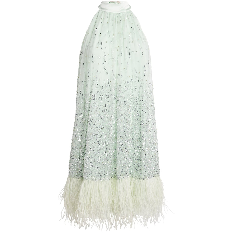 Alice+Olivia Green Embellished Erna Mini Dress