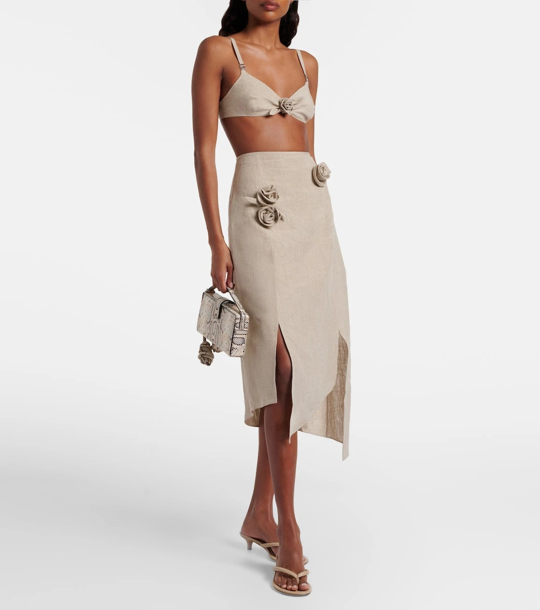 Coperni - Floral-appliqué asymmetric linen midi skirt