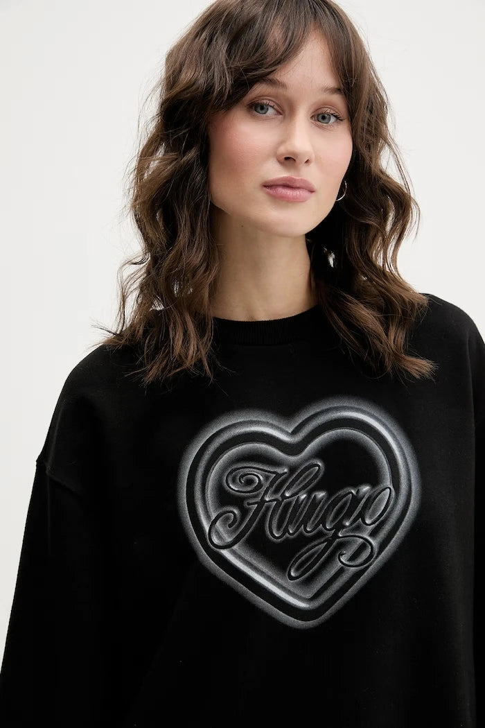 HUGO Mavi pamuklu kadın oversize sweatshirt Classic Crew_B_3